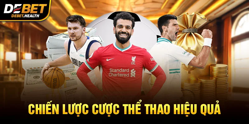 Hình ảnh chiến lược cá cược thể thao tại DEBET với cầu thủ bóng đá và tiền mặt