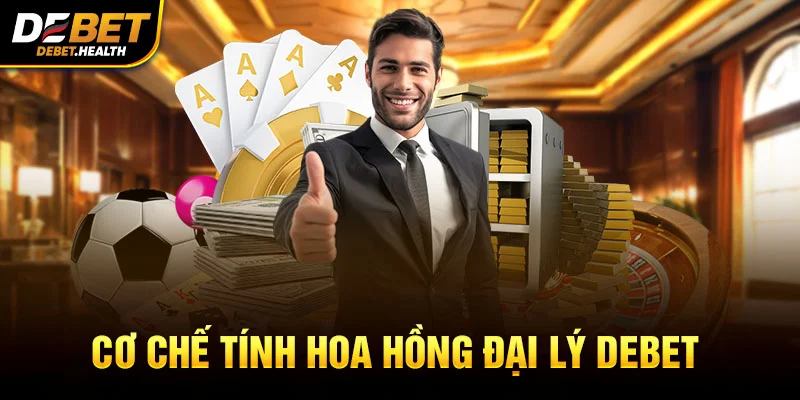 Cơ chế tính hoa hồng đại lý DEBET với hình ảnh bài poker và bóng đá