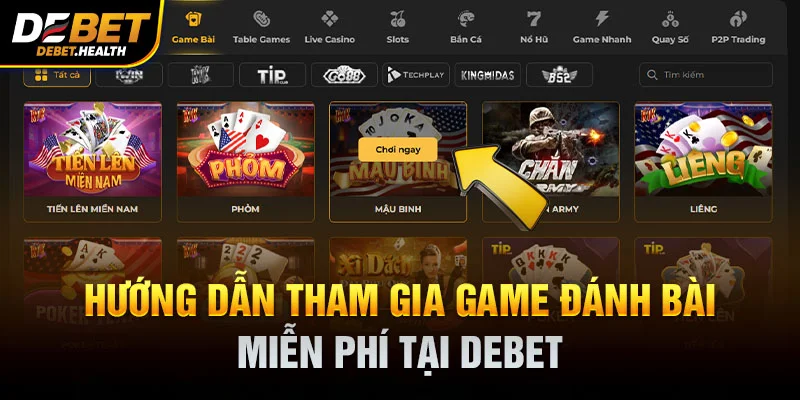 Hình ảnh hướng dẫn chơi game đánh bài miễn phí tại DEBET với nhân vật nữ và lá bài