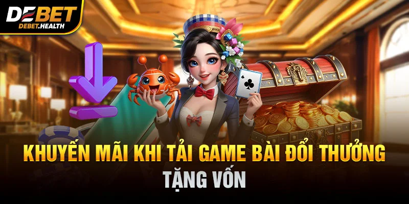 Hình ảnh khuyến mãi game bài đổi thưởng tại DEBET với nhân vật nữ và rương vàng