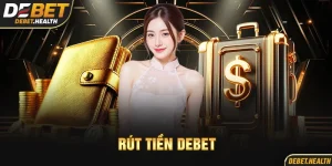 Rút tiền DEBET với hình ảnh vali tiền và đồng vàng